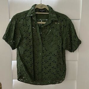 Olive green eyelet blouse from J.Crew size 0